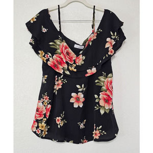 Classic Fashion Collection Off the Shoulder Top Black Floral Adjustable Strap XL